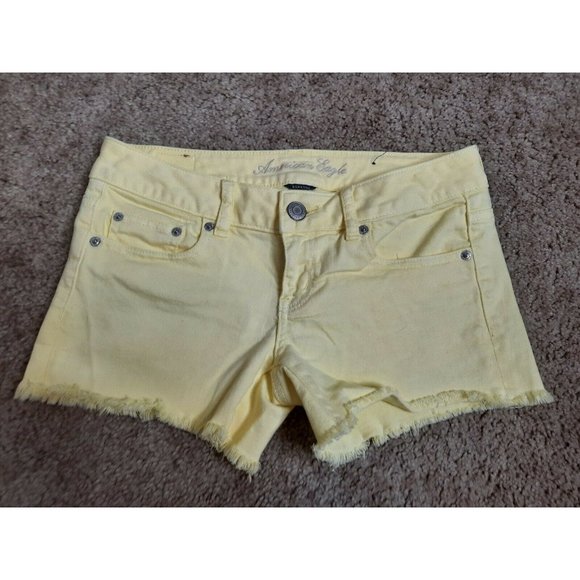 AMERICAN EAGLE 4 Yellow Cut Off Jean Shorts - Picture 10 of 12
